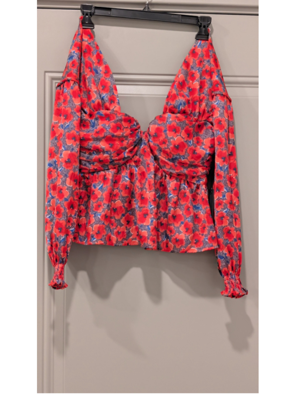 Women's House of Harlow Floral Long Sleeve Blouse, Red and Black